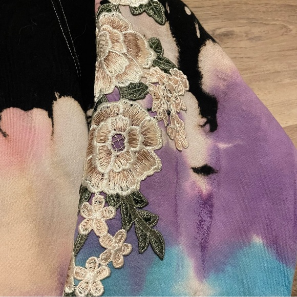 Civil Regime Hoodie Mens Large Black Floral Embroidered Rose Tie Dye Fleece - Picture 4 of 10